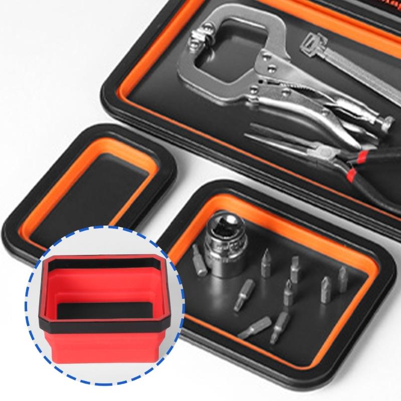 Solid Silicone Magnetic Screw Tray Collapsible Storage Box Portable Tool Holder Magnetic Parts Organizers For Mechanics