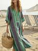 New Women's Casual Long-sleeved V-neck Digital Printed Women's Loose Color Blocking Dress