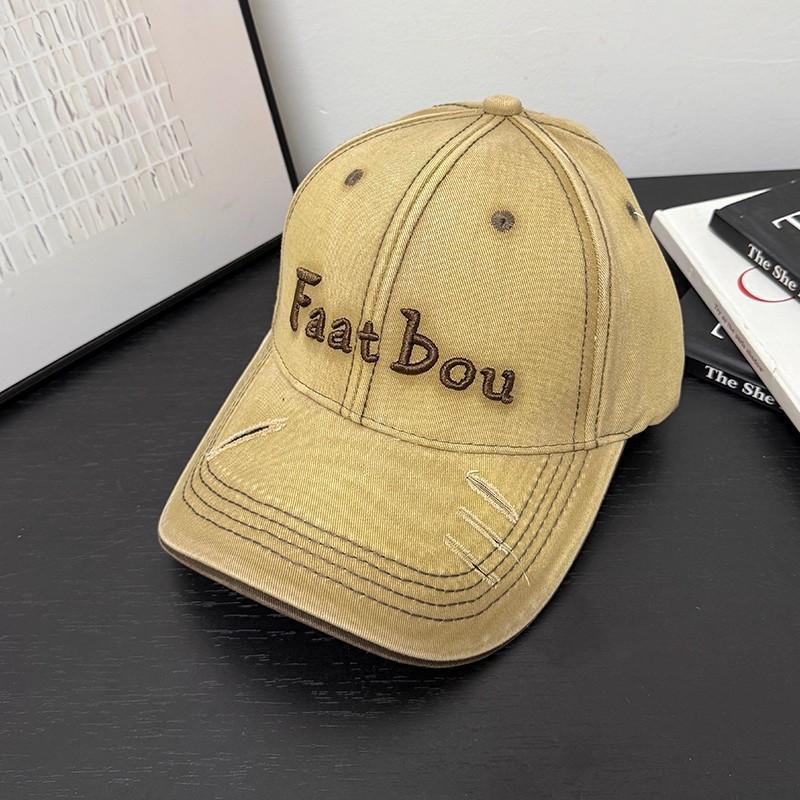 Hat Women'S Spring And Autumn Baseball Cap Alphabet Embroidery Cap Hard Top Big Head Circumference Casual Hat Men'S Ripped Hole