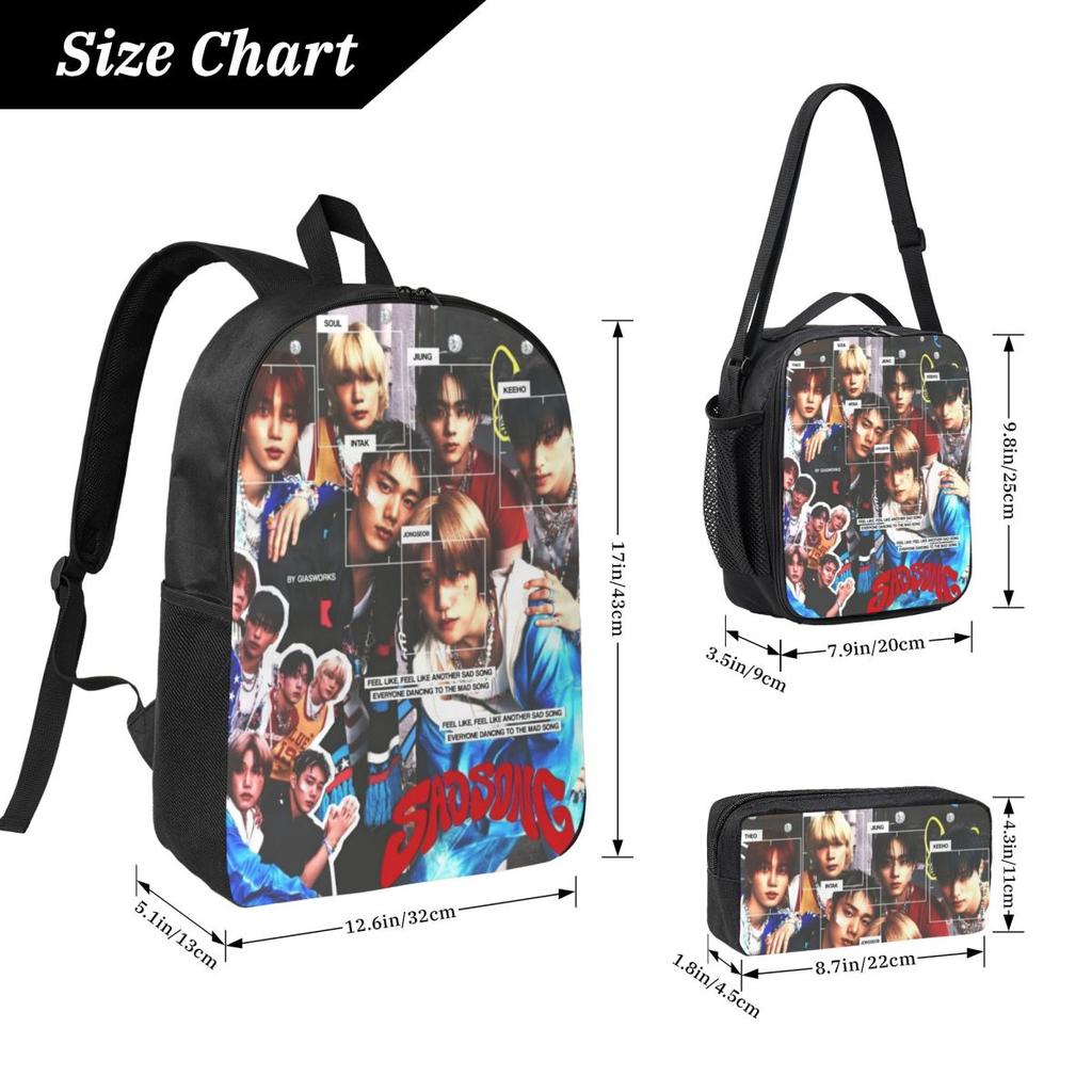 3Pcs DUH! P1Harmony Kpop Accessories Backpack Set for Kids Pen Bags Bookbag Sets with Lunch Box For School Students Daypack