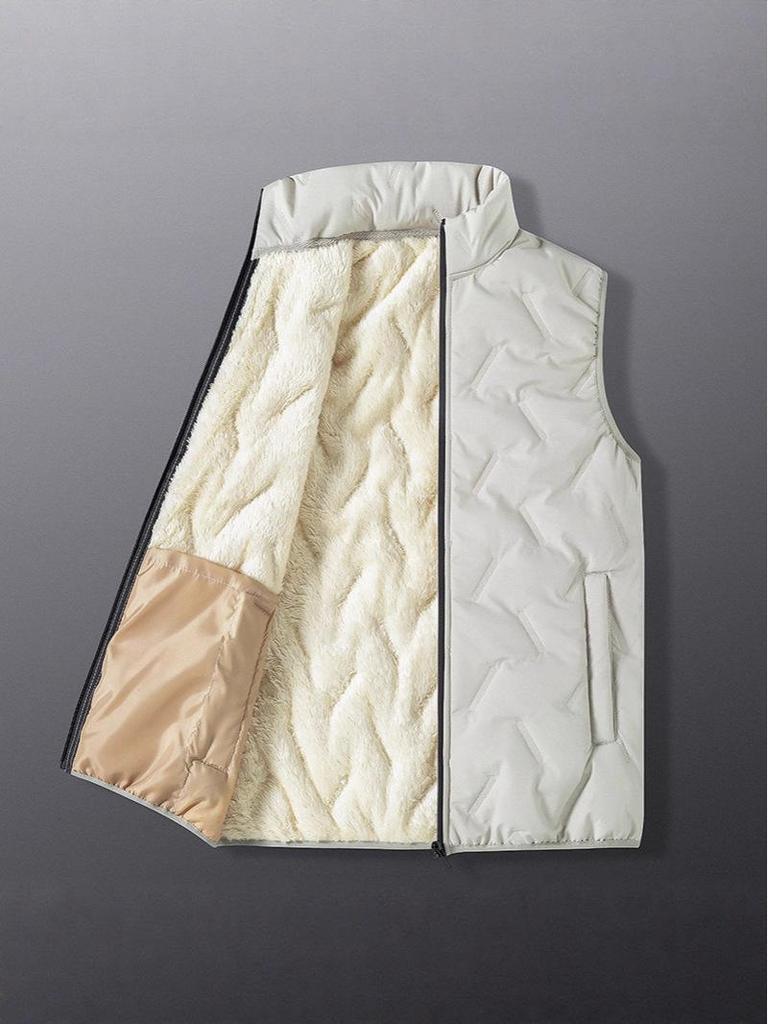 Men's Lambswool Cotton Quilted Vest – Warm, Thickened Outerwear for Autumn and Winter (Middle-aged and Elderly)