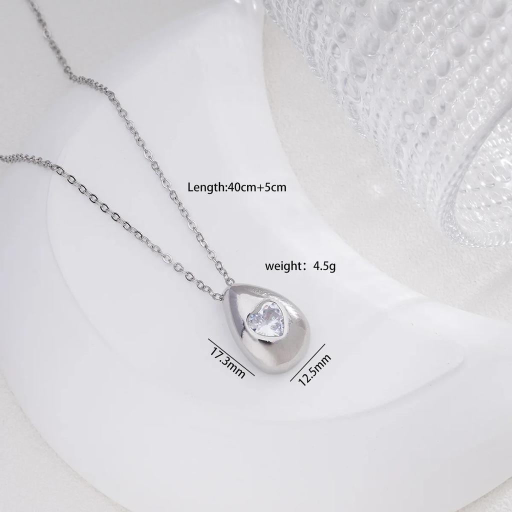 Simple Zircon Heart Star Water Drop Pendant Necklaces for Women Girls Fashion Accessories Stainless Steel Chain Jewelry Gifts