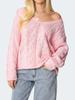 2025 Autumn Women's Loose V-Neck Cable Knit Sweater - Solid Color, Casual Style