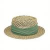 (One Size, Green) Women's Classic Straw Boater Hat Flat Top Belted Woven Sun Hat for Beach Party Travel