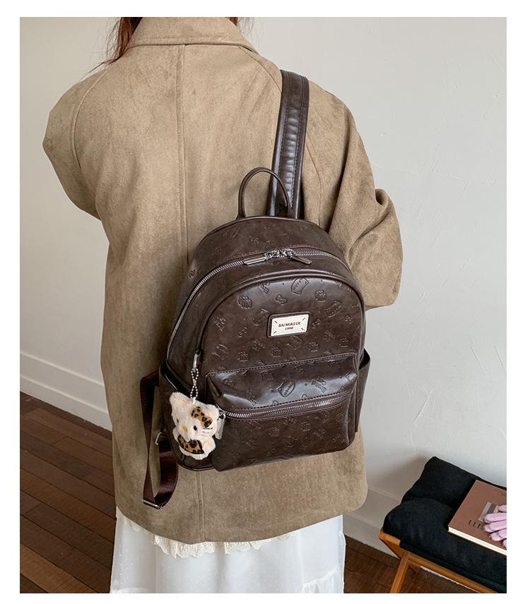 Korean Retro Light Luxury Women's Large-Capacity Cartoon Embossed Commuter Backpack