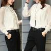 Camisa de Mujer de Manga de Malla Transparente, Puños Elásticos, Cuello Elegante con Volantes, Color Sólido, de Gasa