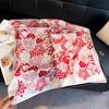 Plaid Rose Print Scarf Imitation Silk Retro High-end Sunscreen Shawl Neck Square Scarf Scarf Silk Scarf Headscarf