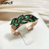 Vintage Green Zircon Leaf Rings For Women Rose Gold Color Luxury Ring Bride Wedding Fine Jewelry Gift