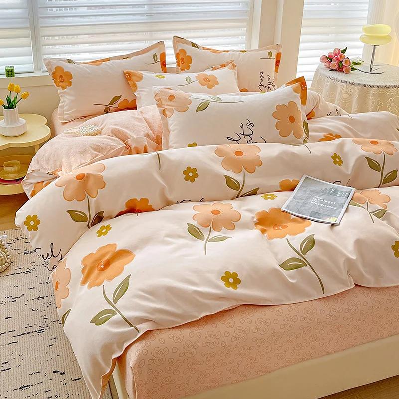 100% Cotton Bedding Set, Four Piece Sheet Set Comfort Set Girly Fresh Style Couple Bed Comforter Set