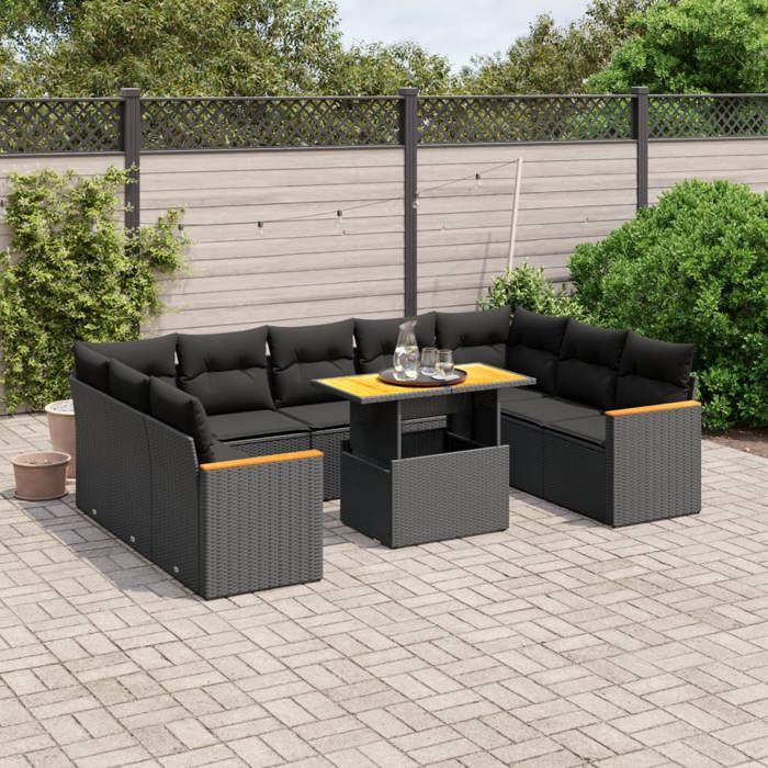 VidaXL Garden Lounge Set with Cushions 10 Pcs, Patio Sofas, Patio Furniture Set, Outdoor Furniture, Black 3273218