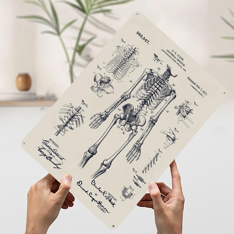 Human Skeleton Patent Print Metal Poster Customized Wall Art Retro Vintage Tinplate Signs for Coffee Bar Accessories House Decor