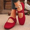 Double Buckle Red Ballet Flats Women 2026 Brand Designer Square Toe Mary Jane Shoes Woman Faux Suede Casual Shoes Female