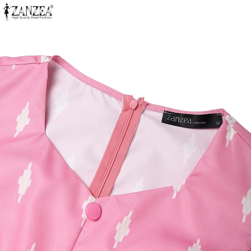 ZANZEA Women Casual Sweetheart Neck Summer Short Sleeve Print Dress