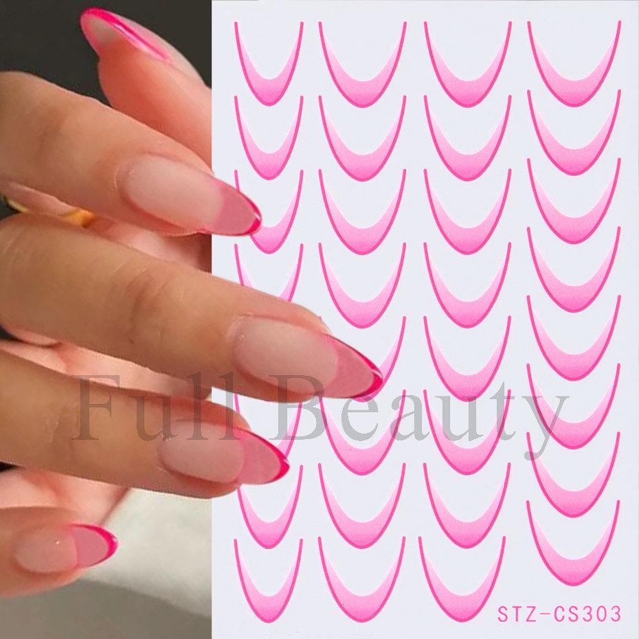 Nail Art Sticker, Simple French Color Smile Line Gradual Change Adhesive Nail Sticker