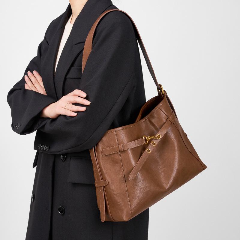 Genuine Cowhide Leather Tote Bag, Black, Crossbody Shoulder Bag for Women - Large Capacity, Simple Design for Work and Commute