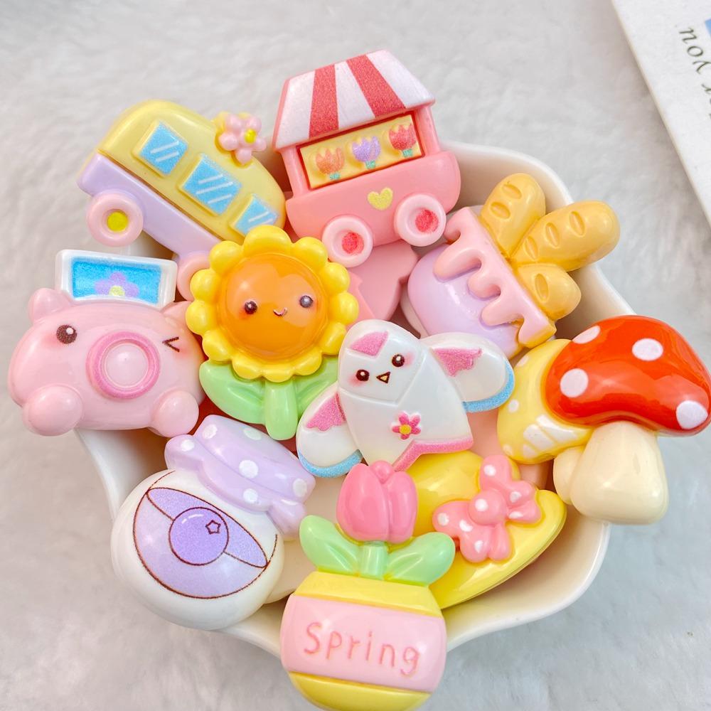 10 Pcs New Cute Kite Hat Mushroom Dining Car Series Flat Back Resin Scrapbooking DIY Jewelry Hairpin Craft Decoration Accessorie