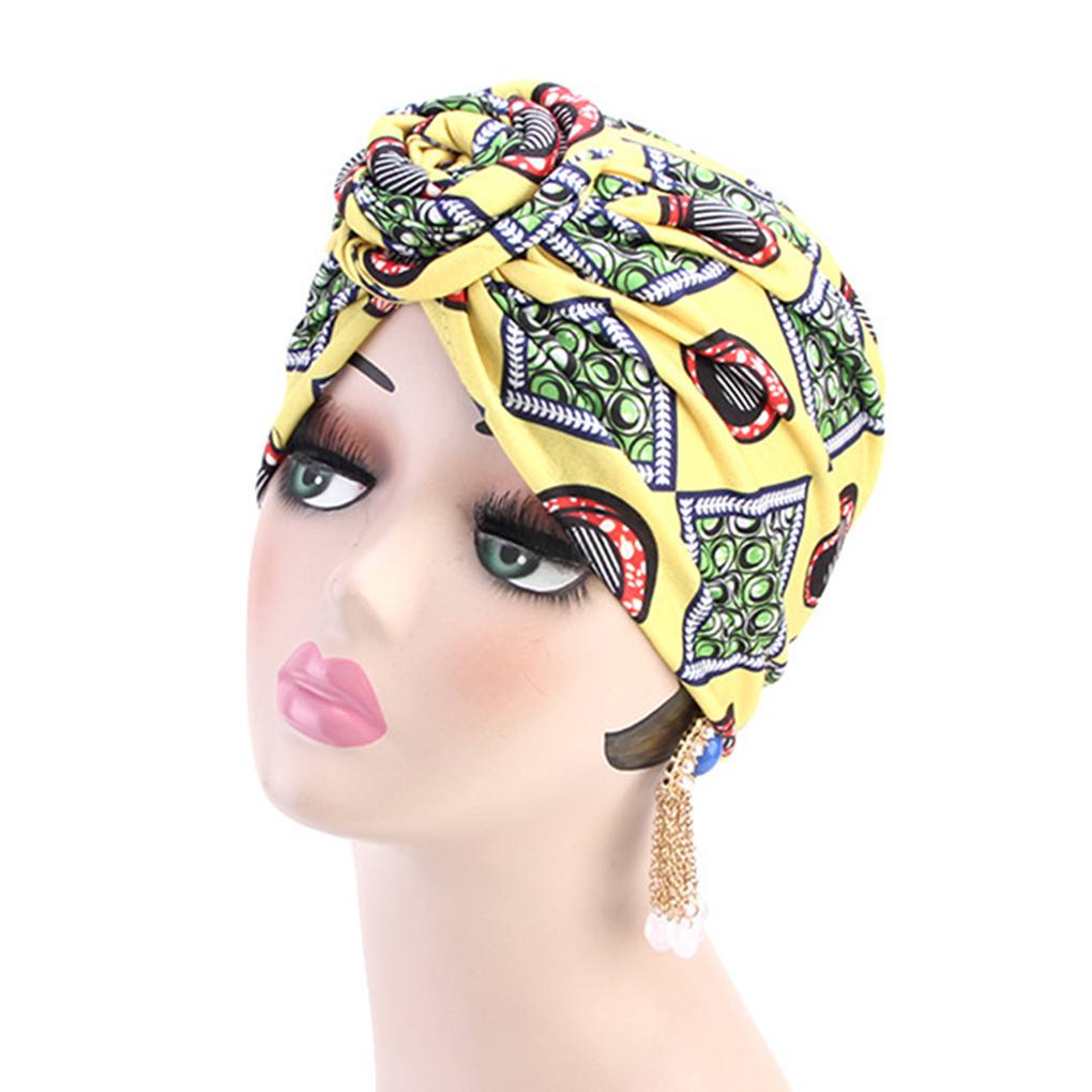 Мусульманский тюрбан с узлом Женский африканский узор Полиэстер Хлопок Химиотерапия Выпадение волос Эластичный головной платок