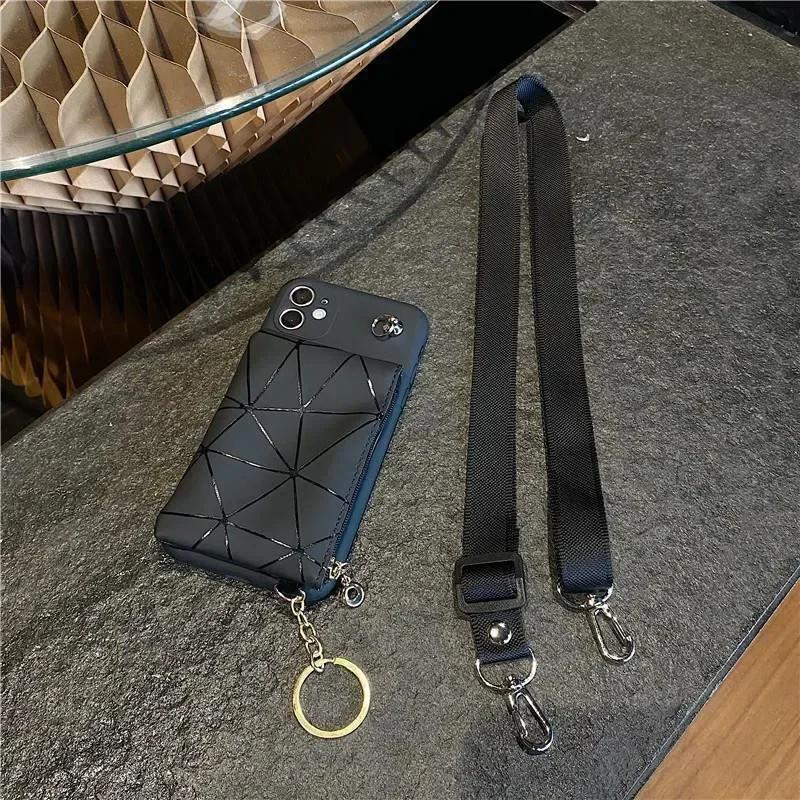 

Long Strap Crossbody Silicone Case for Samsung Galaxy S24 Ultra S21 S22 S23 S25 S26 Plus S20 FE Note 20 Card Bag Phone Cover S24Ultra чорний