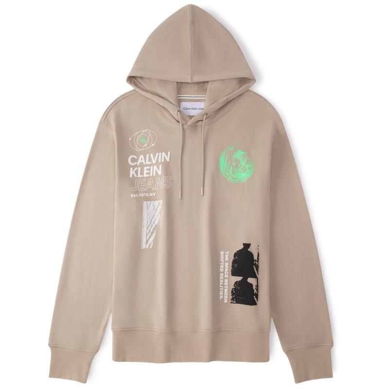 

Calvin Klein Fashion Casual Space Print Cotton Loose Hoodie Men hoodies Light-Coffee J324472 S