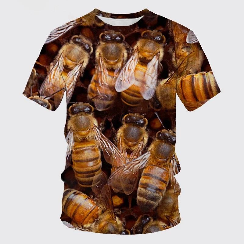 Summer New Casual Bee Pattern Men's Printed T-shirt Street Pop Hip Hop Personalized Round Neck Comfortable Short Sleeve