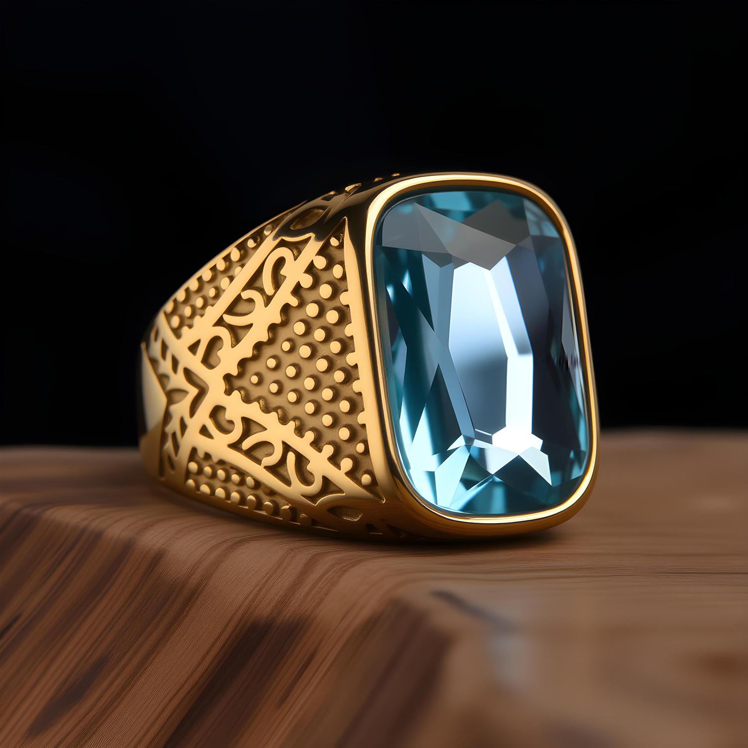 

Мужские высококачественные винтажные кольца из нержавеющей стали с драгоценными камнями, ювелирные изделия 7 небесно-голубой