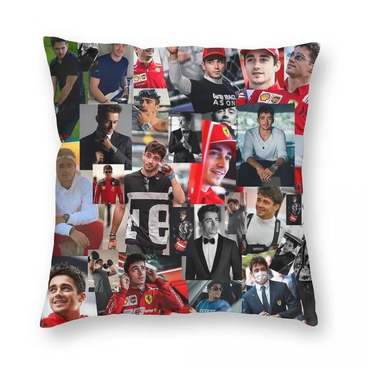 Чарльз Леклер Монакский Гонщик Коллаж Наволочка Печать Чехол для Подушки Декорация Чехол для Декоративной Подушки Дом ,(3) 30x30cm