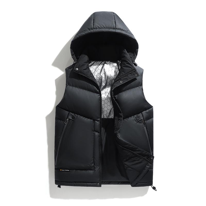 

2025 new autumn and winter hoodie jacket fashion warm graphene heat-gathering windproof trend European size vest men s clothing S чорний