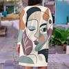 Women Plus Size V Neck Long Sleeve Abstract Leaf Printed Straight Dress
