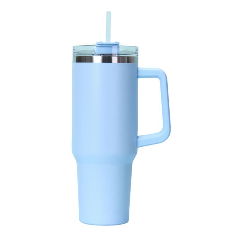 Simple Solid Color Large Capacity Double-layer Vacuum Stainless Steel Thermos Cup with Straw Coffee Cup Outdoor Car Water Cup