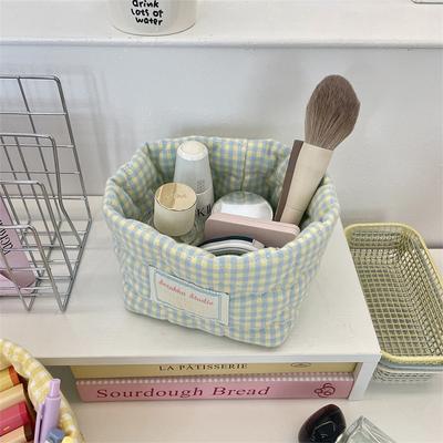 Fresh Plaid Stripe Grid Fabric Storage Basket Household Washable Decorative Bins Ins Stackable Miscellaneous Desk Storage Basket