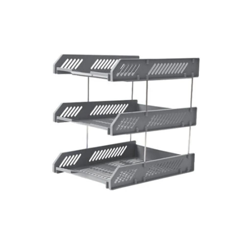 Portable Three-Layer File Rack Vertical Stackable High Quality A4 File Tray Plastic File Storage Rack for Home Office School