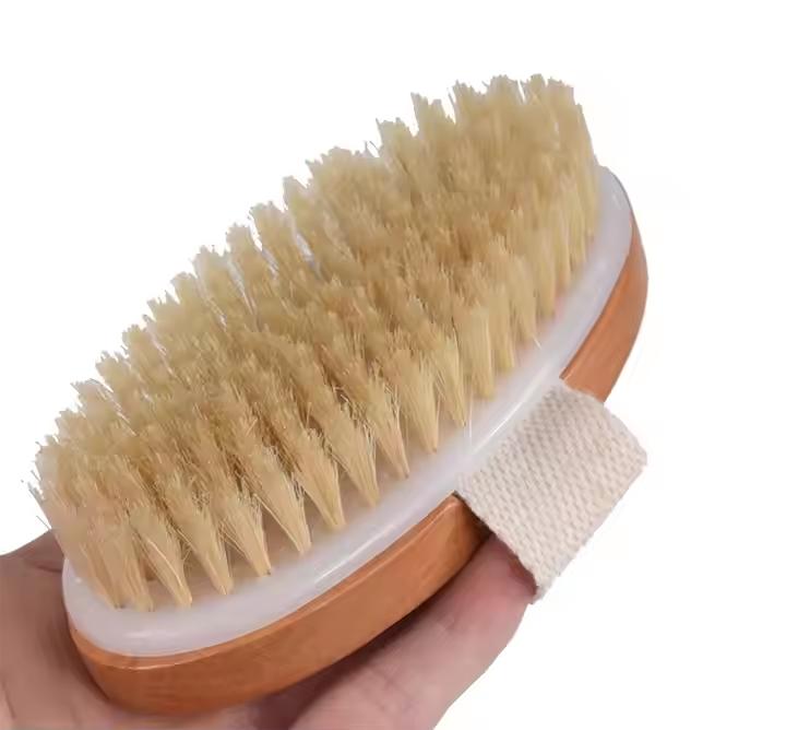 Private Label Bath Brush Bamboo Dry Skin Body Brush Boar Bristles Bath Body Scrub Brush
