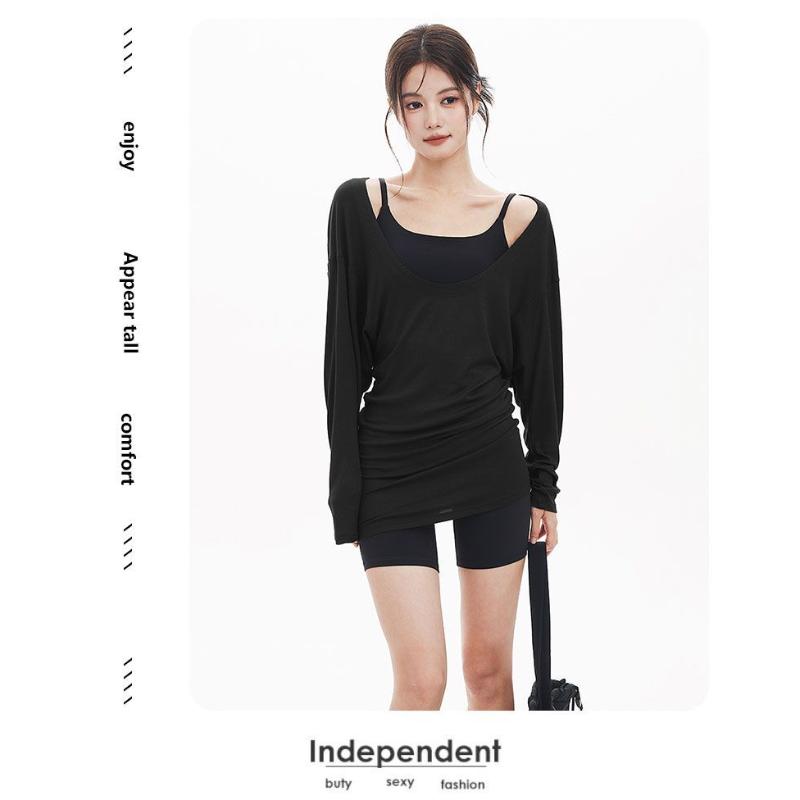New Style Lazy Style Knitted Sweater for Women Loose Pullover Large U-neck Wide Sleeves Casual Thin Outer Yoga Top