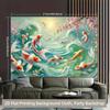 2D Printed Lucky Koi Backdrop Sakura Flowers Turquoise Water Party Photo Booth Background
