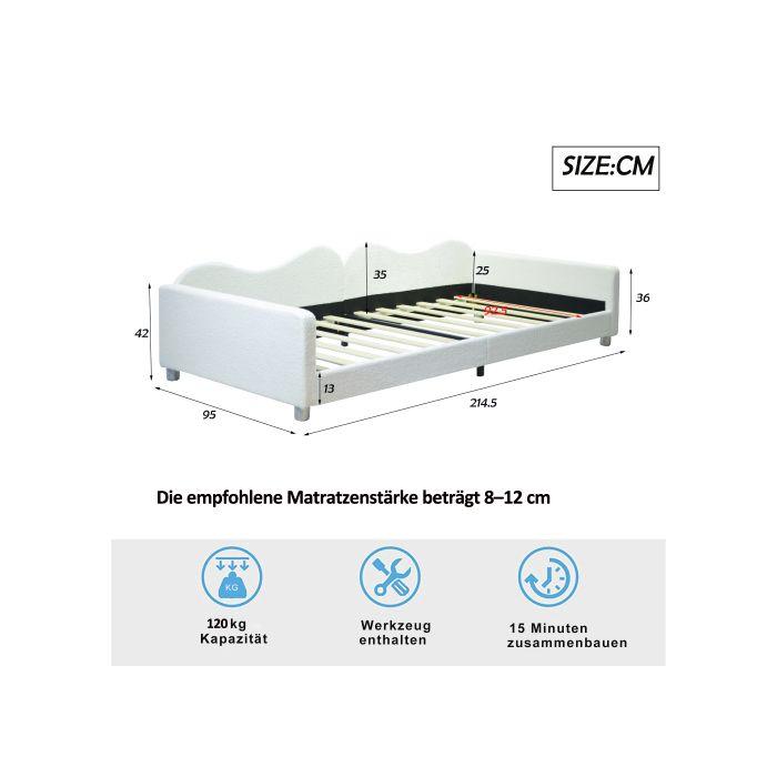 Lit enfant - MUVOE - 90x200 cm - Tissu Teddy - Cadre souple - Multifonctionnel