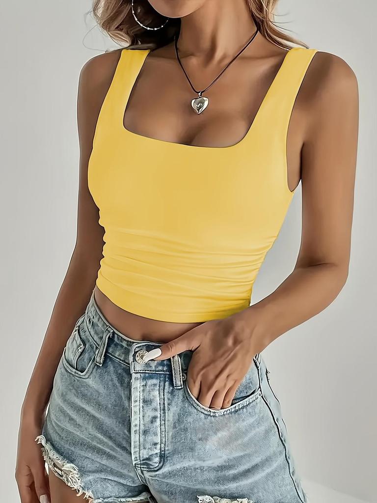 2025 European & American Summer Resort Slim Fit Square Neck Sleeveless Tank Top