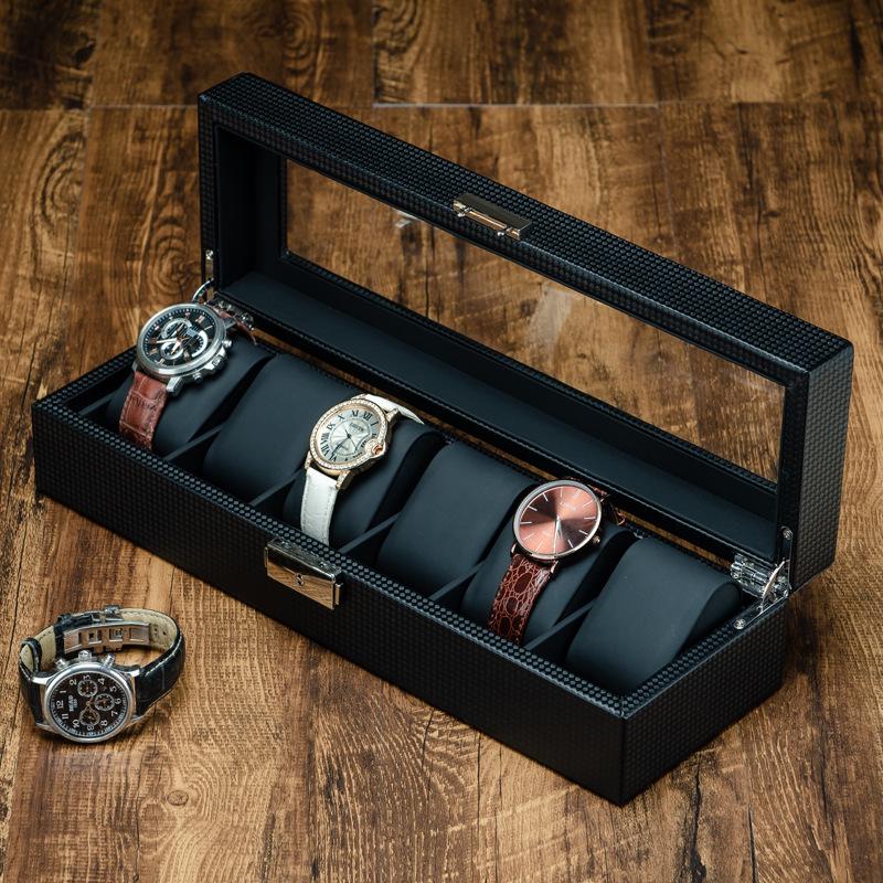 Carbon Fiber Leather Watch and Jewelry Storage Box