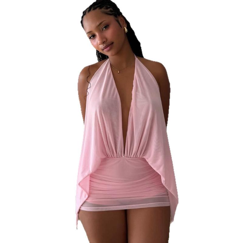 Robe Bodycon Dos Nu en Maille Profond V Halter Style Européen & Américain pour Femmes Printemps 2026