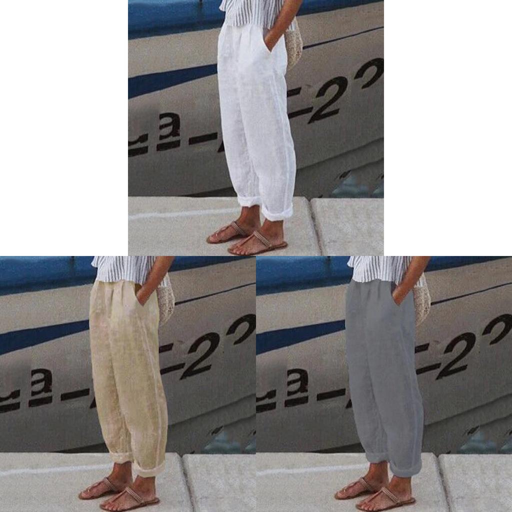 Cotton Linen Casual Pants With Pockets For Women Spring