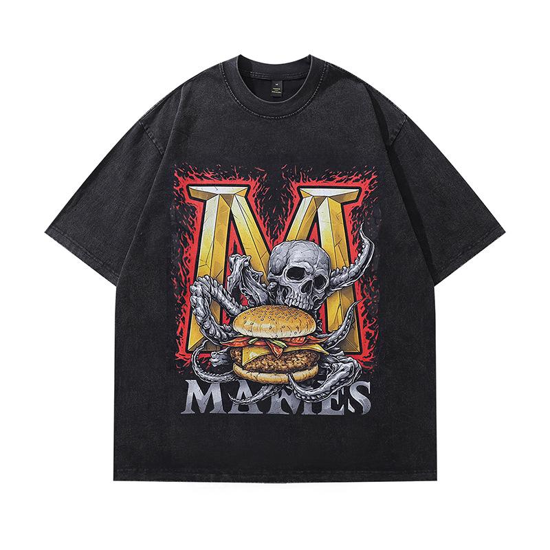 Washed And Polished Old Round Neck Pullover Sweater American High Street Doberman Print Retro Long-Sleeved T-Shirt Men