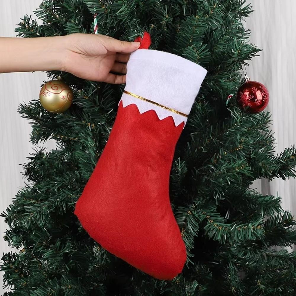 Golden Trim Hanging Socks Red Felt Festive Ornament New Gift Candy Bag Christmas Party