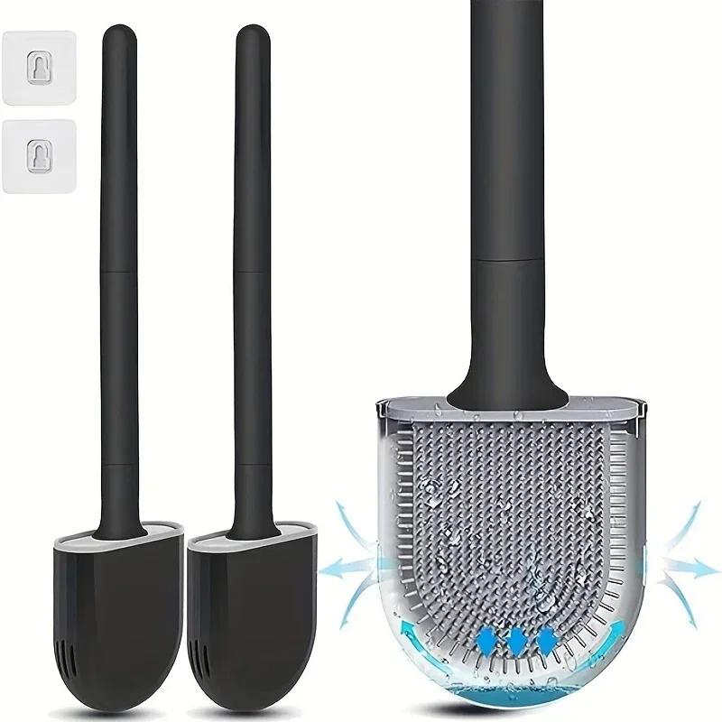 Toilet Brush for Cleaning Silicone Toilet Brush Cleaner Bathroom Wall Mounted Quick Drying Toilet Brush Flat Flexible Head
