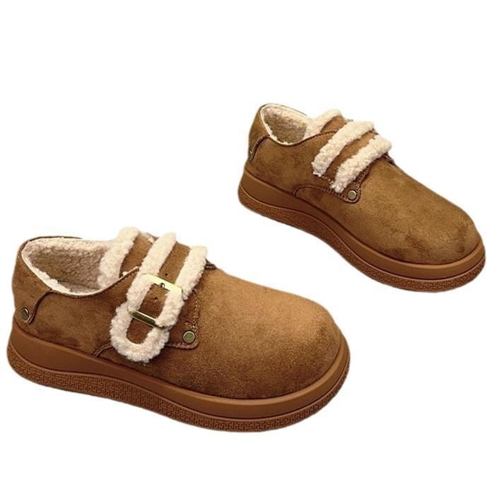 Thick-soled snow boots women's winter velvet 2025 new one-pedal retro Boken shoes lightweight fluffy cotton shoes