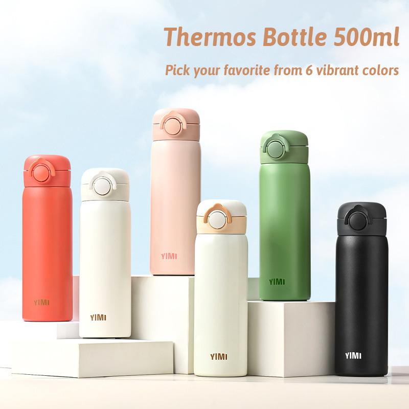 500ml Thermos Large Capacity Stainless Steel Thermal Water Bottle Portable Vacuum Cup with Handle Double-layer Travel Tumbler