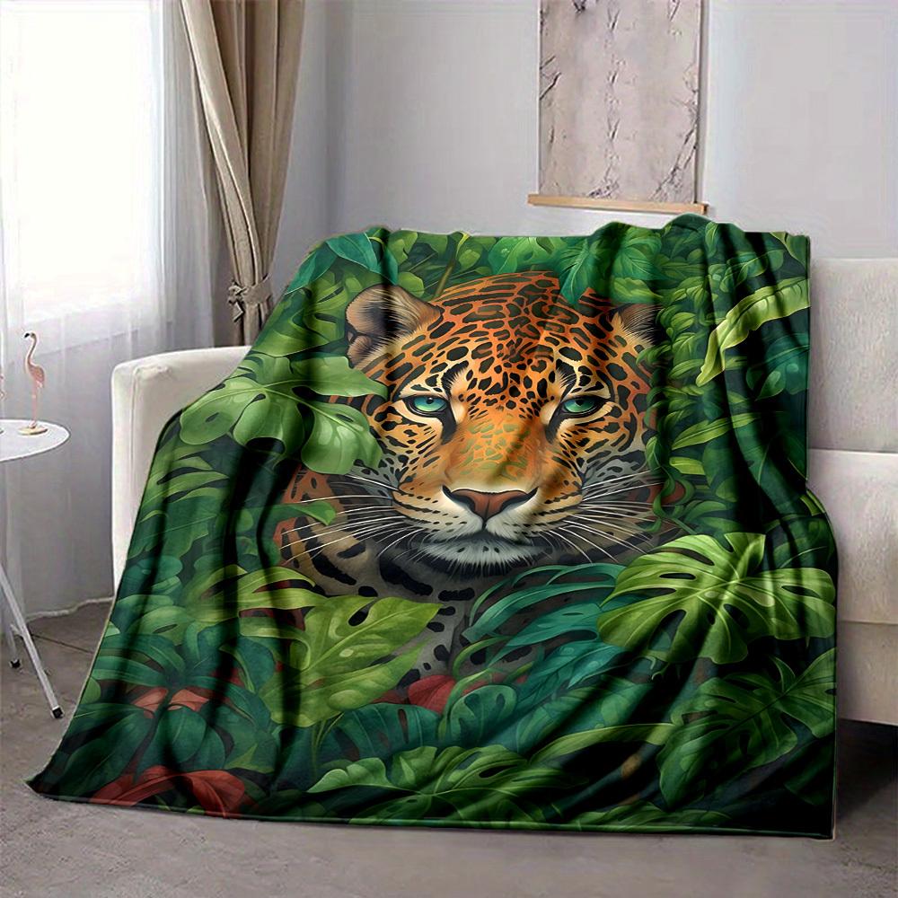 1pc Jungle Leopard Print Blanket Lightweight Flannel Blanket Throw Blanket For Sofa, Bed, Travel, Camping, Livingroom, Office, Couch, Chair, And Bed y