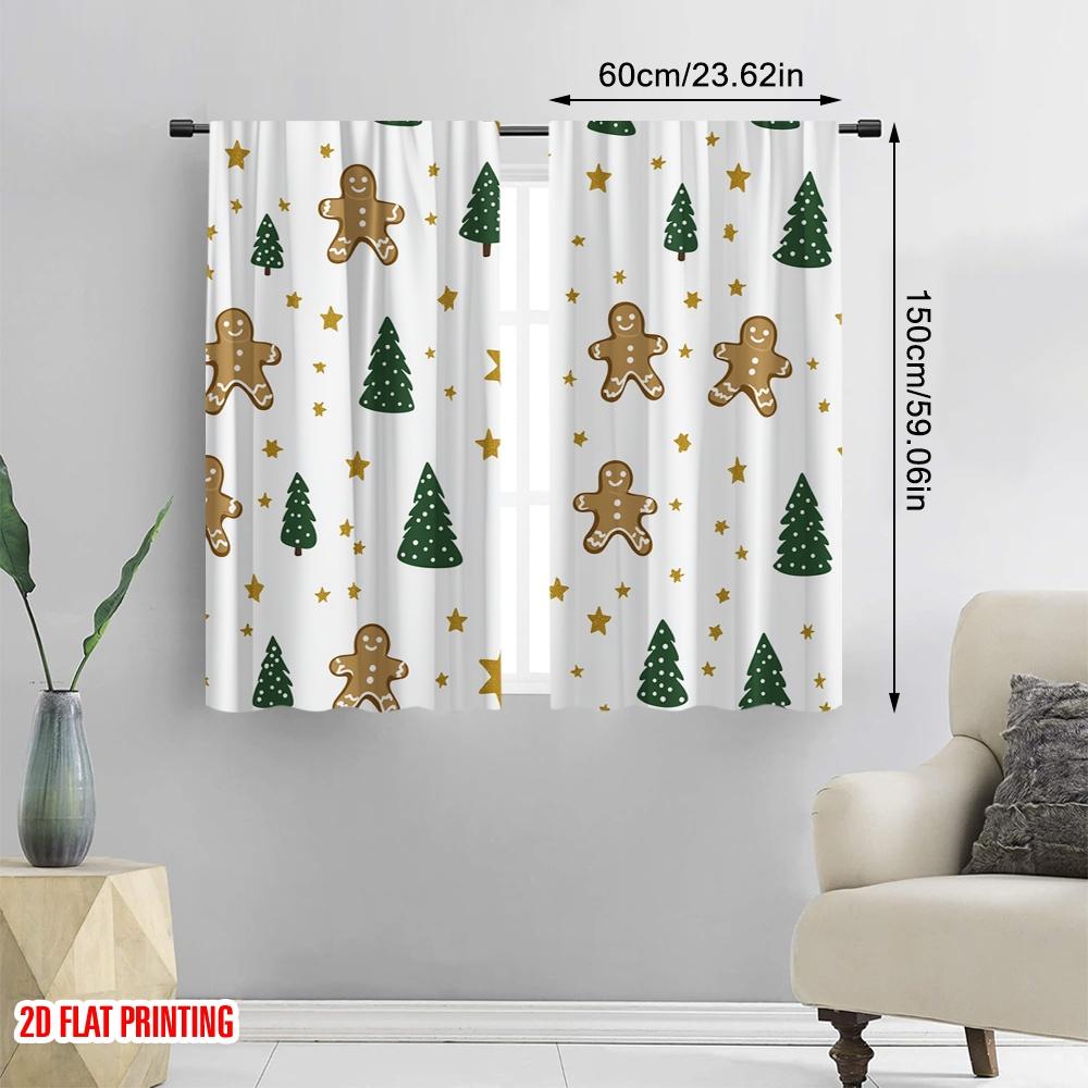 2pcs  2D plane printing Curtains Roller Blinds Christmas Tree Gingerbread Man Star Polyester Fabric (without rod) Versatile All