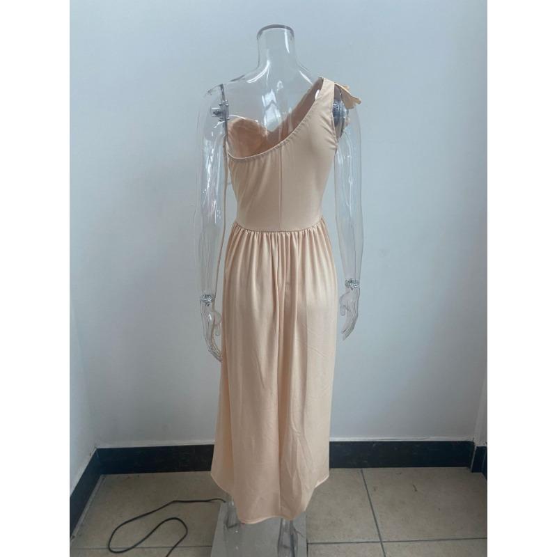 Summer Sleeveless Off-the-shoulder Ruffled Hem Split Dress Women's Holiday Party Party Women's Long Skirt Elegant, Generous and Simple