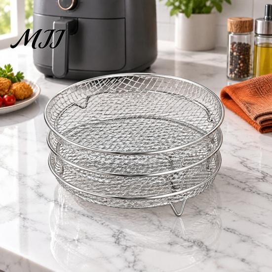 High Temperature Resistant Racks Stackable Air Fryer Rack, 304 Stainless Steel Multi-Layer Grill Stand with Fine Accessories Mesh, 3 Shapes Oil