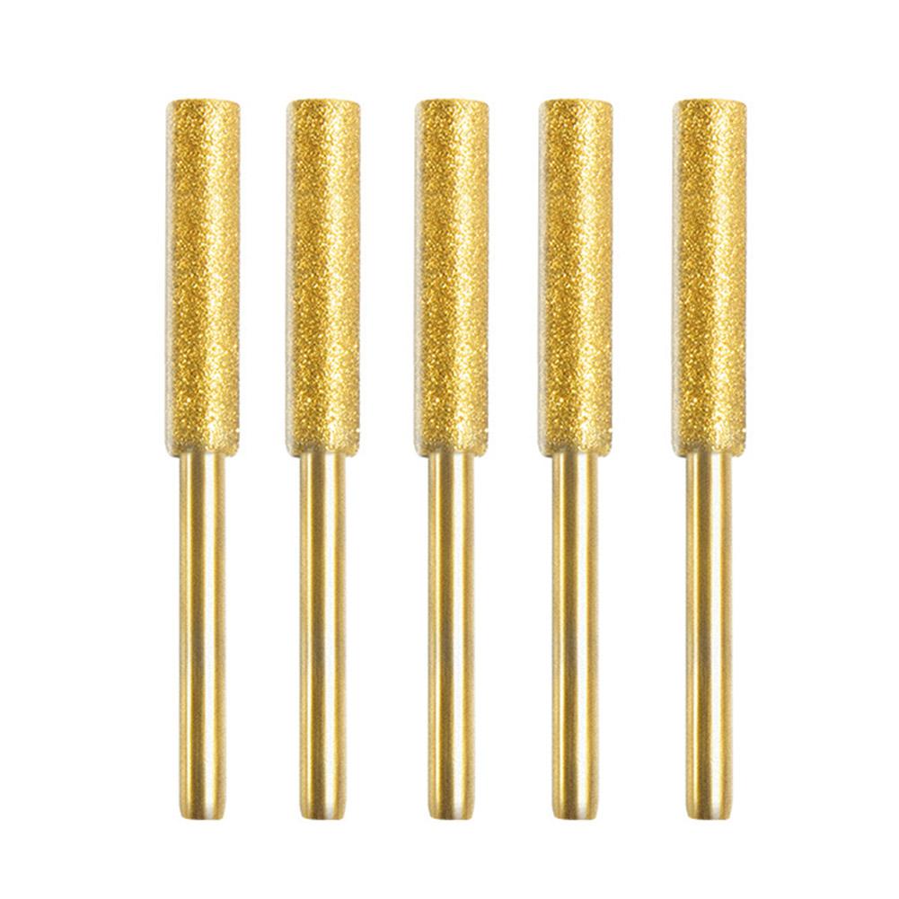 5Pcs Diamond Coated Cylindrical Burr Grind Bit Sharpening Saw Chains 4.0/4.8/5.5mm Emery Grinding Head For Chainsaw Sharpen Y2D0
