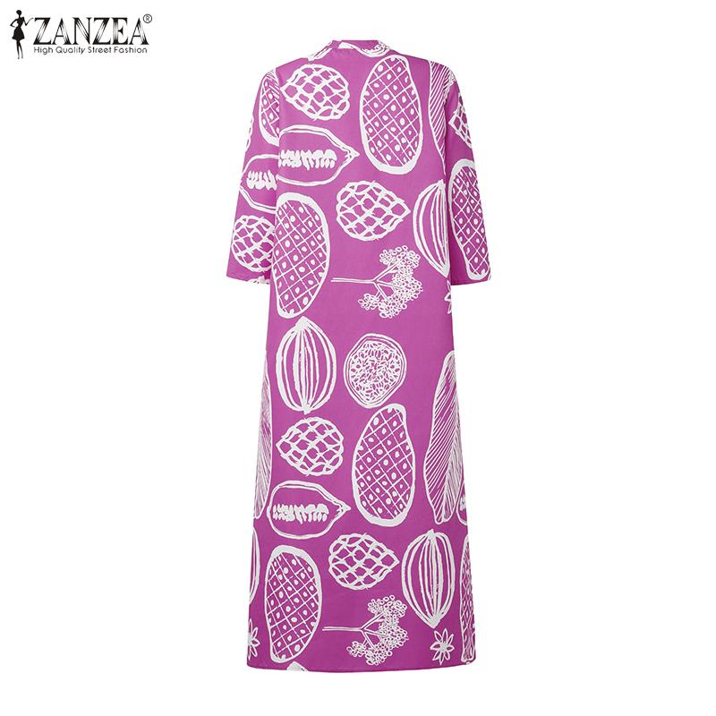 ZANZEA Women Casual Round Neck Loose 3/4 Sleeve Print Dress